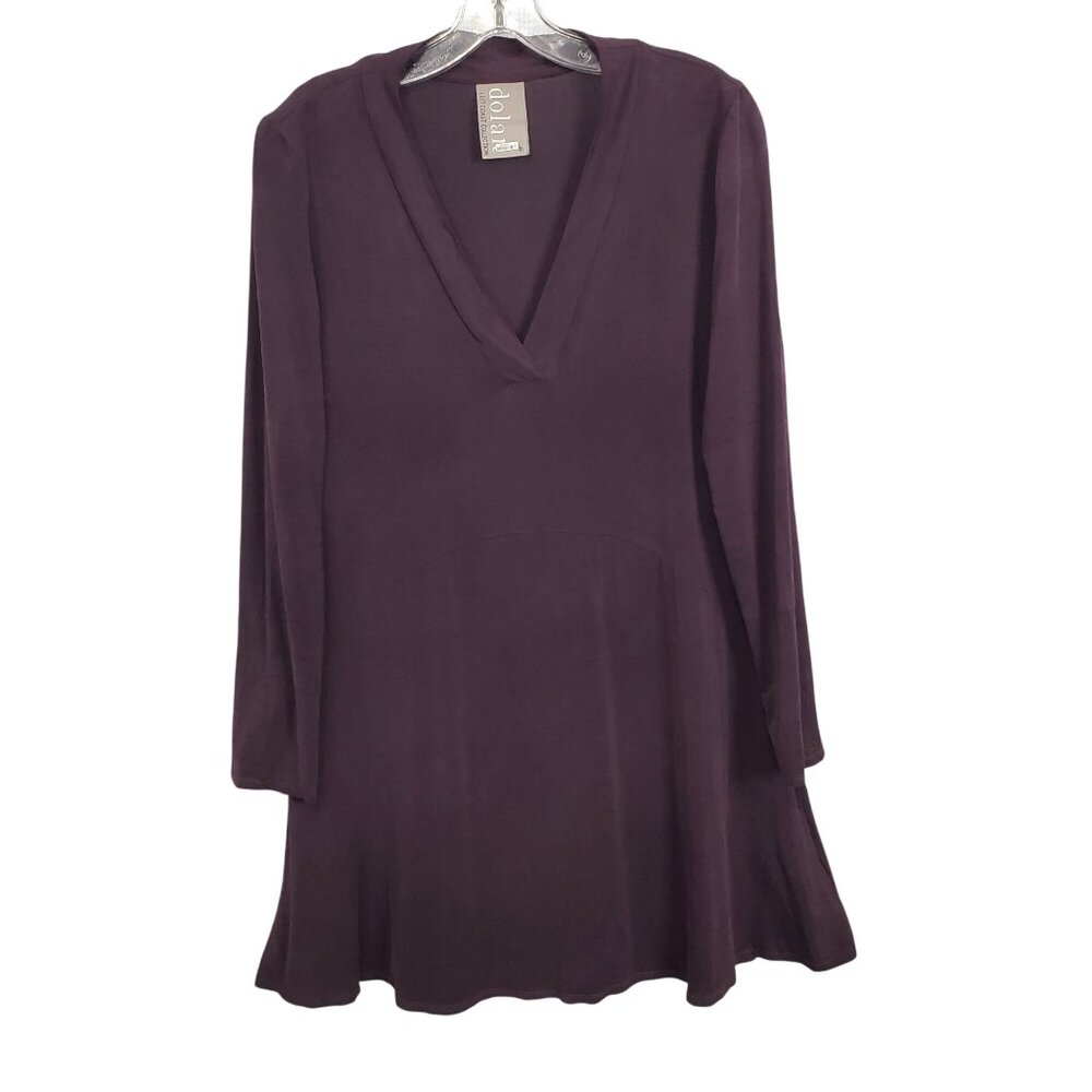 Dolan Left Coast Size M Dress Long Sleeve Silky Swing V Neck Relaxed Fit Pockets - Picture 2 of 11